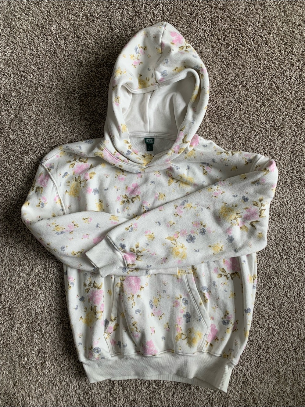 wild fable White Floral Hooded Sweatshirt with Pink & Yellow Accents
